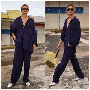 New! Mamene Cocoon Pant in Viscose Deep Violet Blue Pull on Lux Lounge Pant💙 M/L